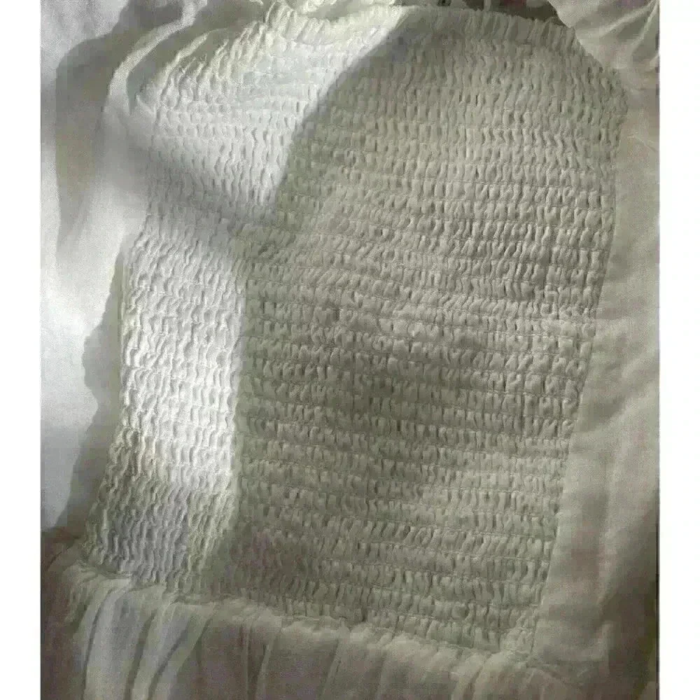 FRAME Ruched Crop Puff Sleeve top Blanc White Ramie Tie Medium $348 New beach - Picture 4 of 6